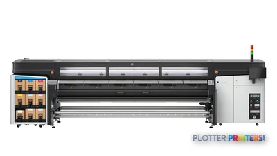 HP Latex FS60 W Printer side view showing full-width format printer with ink cartridge station and control panel