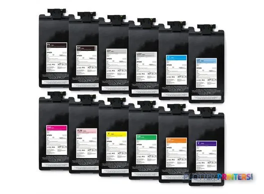 Epson SureColor SC-P20500 package contents showing twelve ink cartridges arranged in two rows