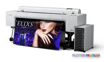 Epson SureColor SC-P20500 large format printer displaying a colorful portrait on its output tray