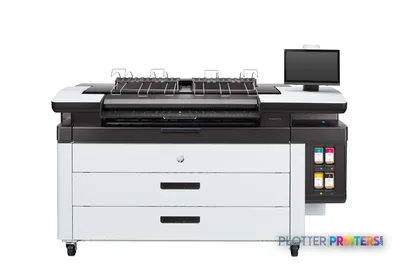 HP PageWide XL 3950 40-in Multifunction Printer front-center view with top stacker and control panel