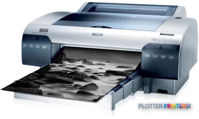 Epson Stylus Pro 4880 large-format printer product image with output tray extended showing printed photo