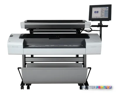 HP DesignJet T1100 MFP large-format printer with dual roll feed system and touchscreen display