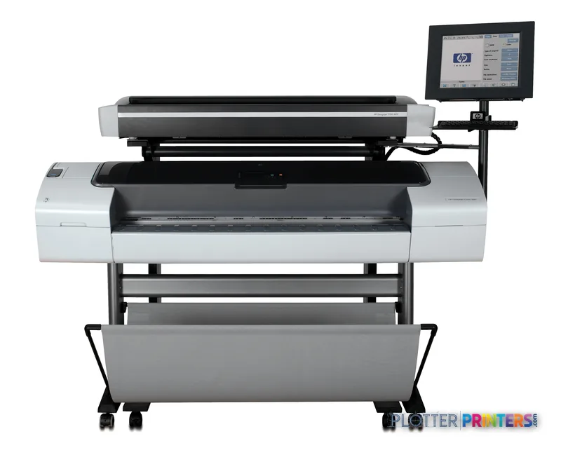 HP DesignJet T1100 MFP large-format printer with dual roll feed system and touchscreen display