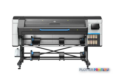 HP Latex 730 Printer front-center view showing black and white large-format printer with blue accents and control panel