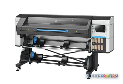 HP Latex 730 Printer front-right view showing black and gray large-format printer with blue accents and control panel