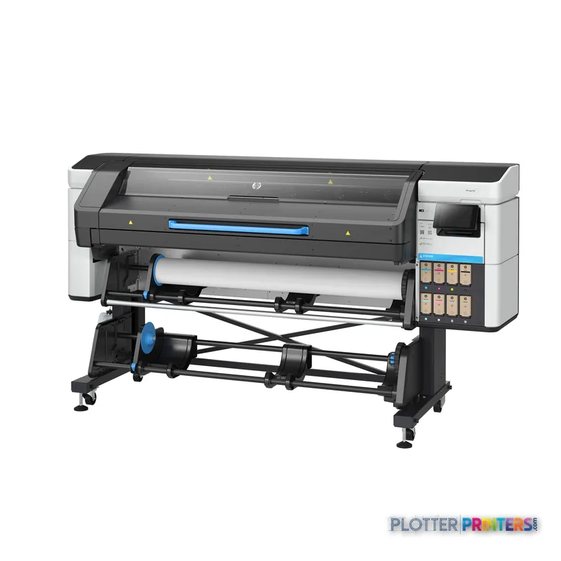 HP Latex 730 Printer product detail view showing black and white large-format printer with blue accents and control panel