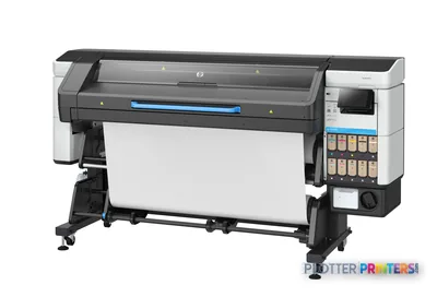 HP Latex 730 W Printer front-right view showing black and white large-format printer with blue accent bar and control panel