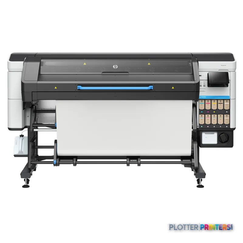 HP Latex 730 W Printer product detail view showing black and white large-format printer with white paper loaded