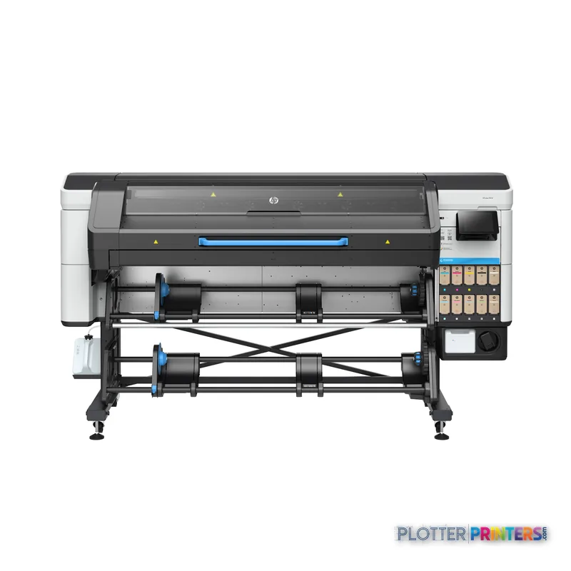 HP Latex 730 W Printer product detail view showing black and white large-format printer with blue accents and control panel