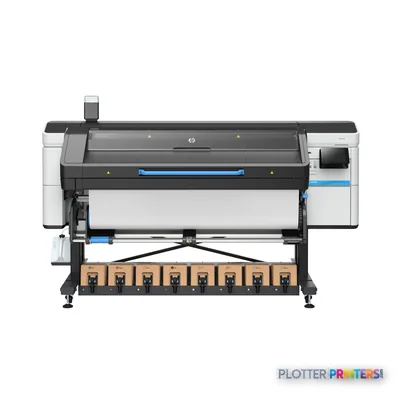 HP Latex 830 large-format printer product detail view showing white and gray printer with ink cartridges
