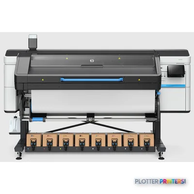 HP Latex 830 large-format printer product detail view showing white and black printer with ink cartridges