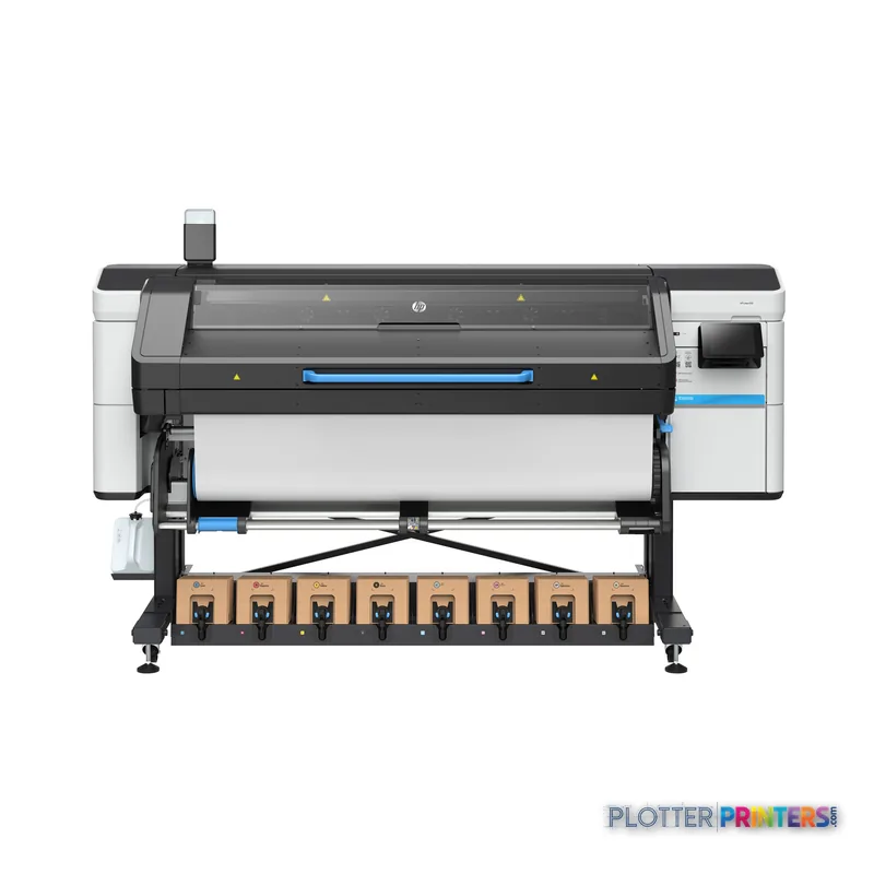 HP Latex 830 large-format printer product detail view showing white and gray printer with ink cartridges