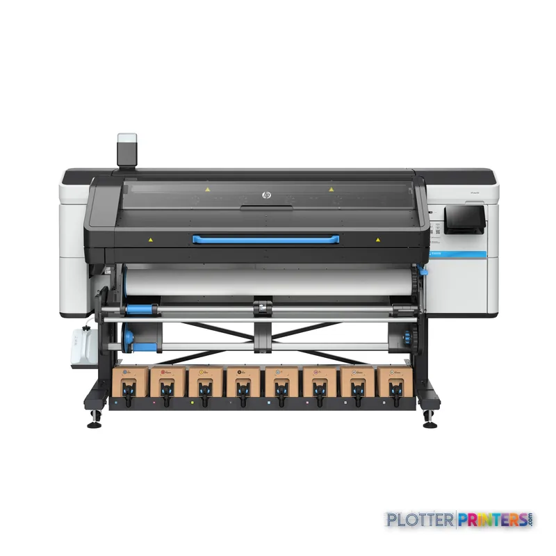 HP Latex 830 Printer product detail view showing white and gray large-format printer with ink cartridges