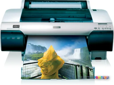 Epson Stylus Pro 4450 Photo printer product image showing the device with a vibrant landscape photo printing