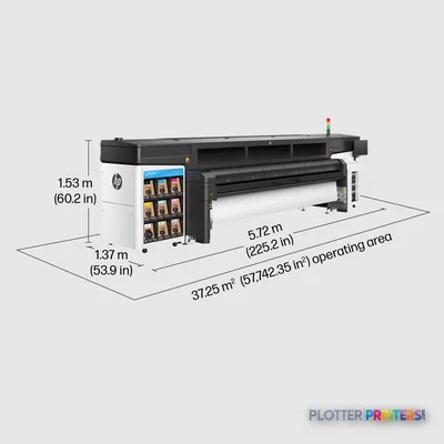 HP Latex 2700 W Printer annotated view showing dimensions and operating area footprint