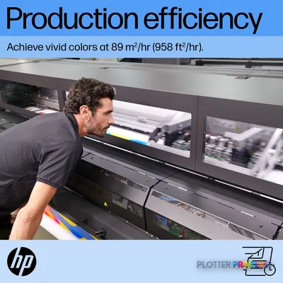 HP Latex 2700 Printer feature callout showing operator monitoring large-format print output with vibrant colors