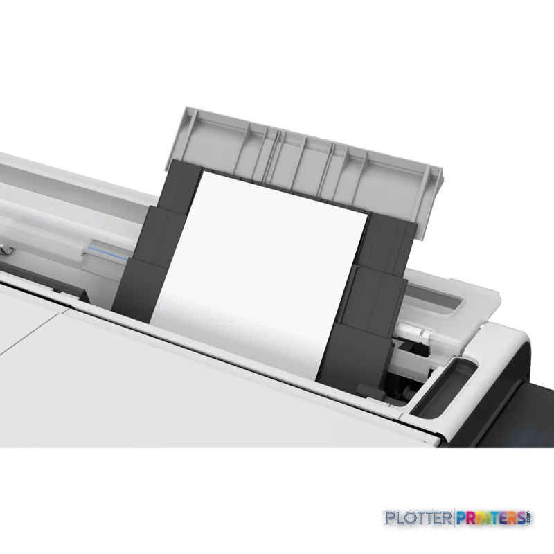 Canon imagePROGRAF TC-21 large format printer lifestyle image showing paper feed mechanism with blank sheet loaded