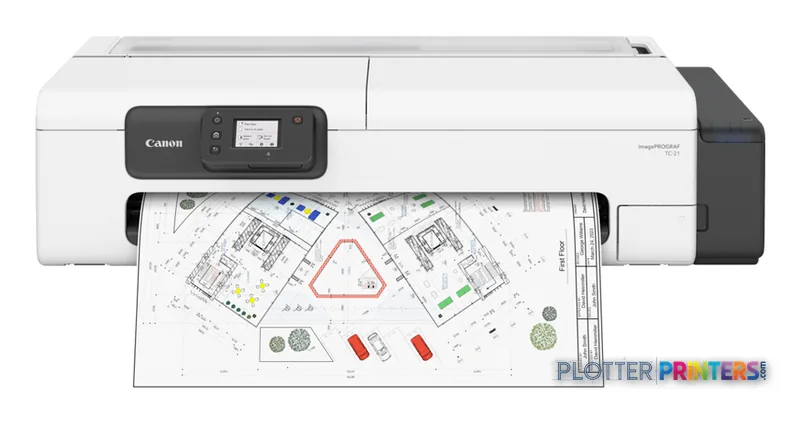 Canon imagePROGRAF TC-21 large format printer lifestyle image showing architectural floor plan output