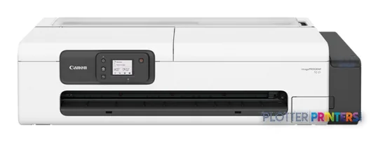 Canon imagePROGRAF TC-21 large format printer product image showing white and black inkjet device with control panel