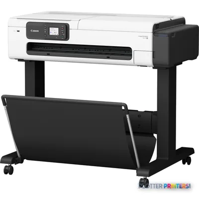 Canon imagePROGRAF TC-21M large-format printer product image showing white and black inkjet printer on stand with paper tray