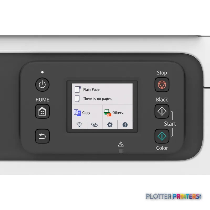 Canon imagePROGRAF TC-21M lifestyle view showing the printer's control panel with touchscreen display and operation buttons