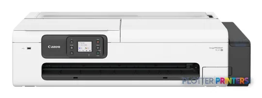 Canon imagePROGRAF TC-21M large format printer front view, white and black inkjet printer with control panel