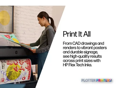 HP DesignJet XT870 24-in Printer product image with user loading colorful printed materials