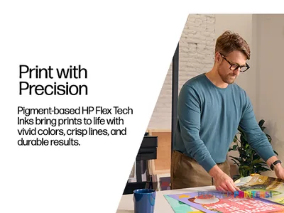 HP DesignJet XT870 24-in Printer product image with feature callout showing pigment-based ink technology