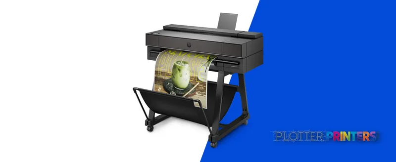 HP DesignJet XT870 24-in Printer shown printing a colorful image on roll media
