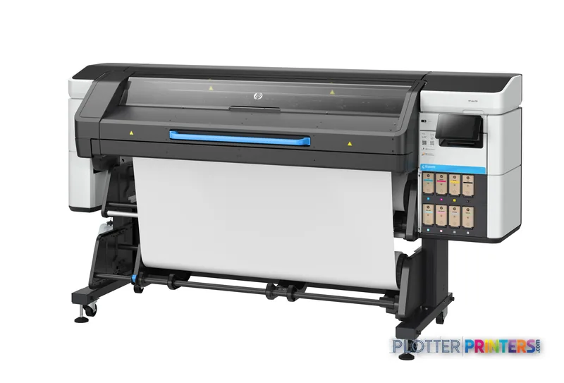 HP LATEX 730 PRINTER front-right view showing wide-format printer with white media loaded and control panel