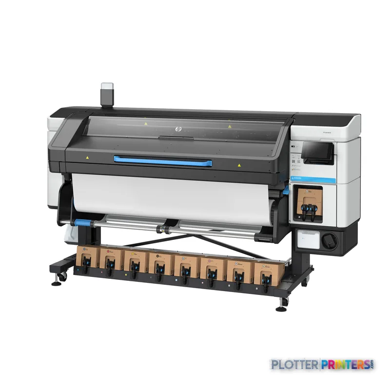 HP Latex 830 W 64-in printer product detail view showing full machine with media roll and control panel