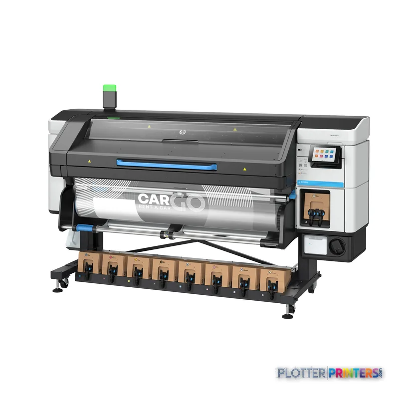 HP Latex 830 W 64-in printer product detail view showing full machine with roll feed system and control panel