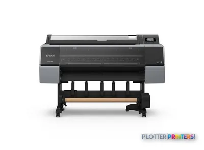 Epson SureColor P7300 large format printer product image showing front view of black inkjet printer on stand