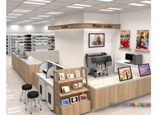 Epson SureColor P7300 large format printer in a photo center retail environment lifestyle setting