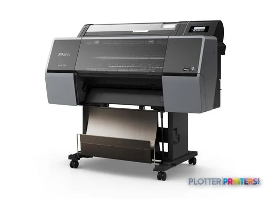 Epson SureColor P7300 large format printer product image showing front view of black inkjet printer on stand