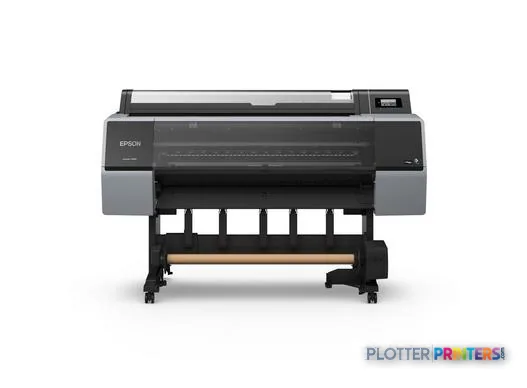 Epson SureColor P7300 large format printer product image showing front view of black inkjet printer on stand