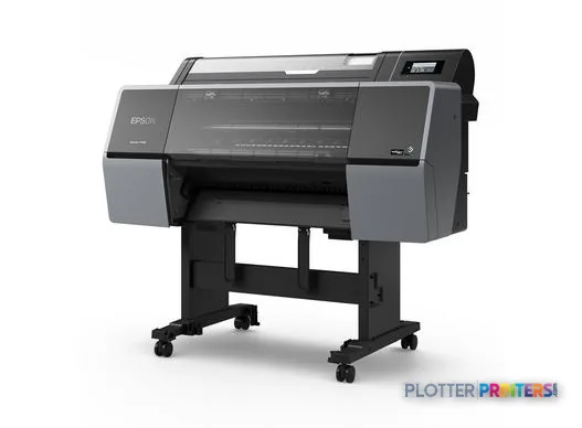 Epson SureColor P7300 large format printer product image showing front view with black and gray body on wheeled stand