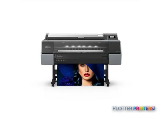 Epson SureColor P7300 large format printer product image showing front view with sample color portrait output