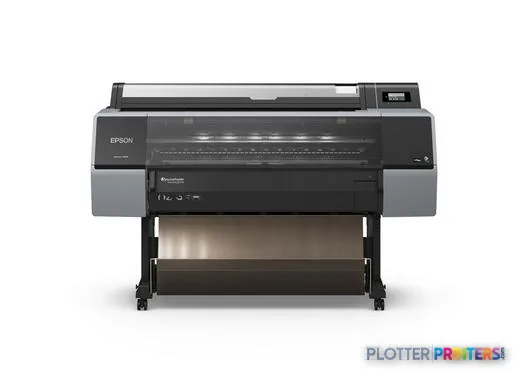 Epson SureColor P7300 large format printer product image showing black inkjet printer with open paper tray