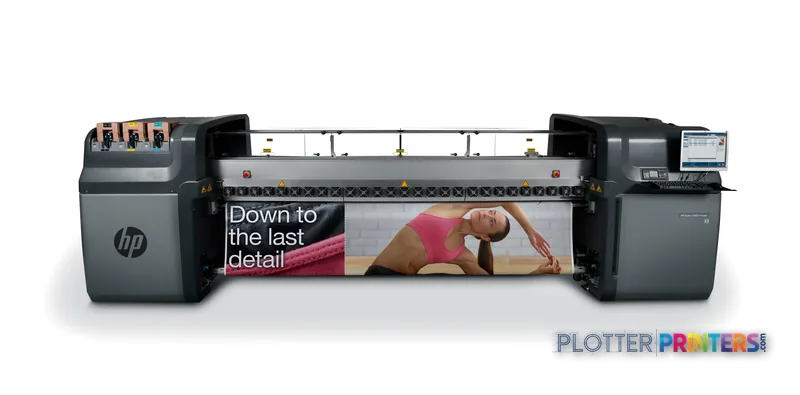 HP Latex 820 Printer product image showing full front view with ink supply units and display banner