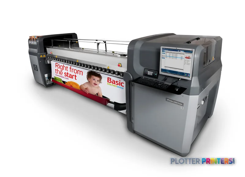 HP Latex 820 Printer product image showing full system with integrated control station and printing sample