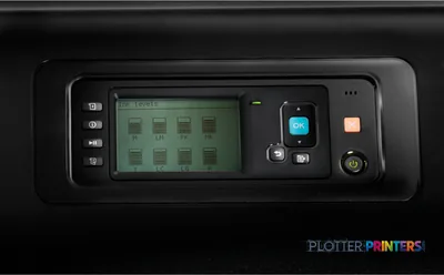 HP DesignJet Z6200 60-in Photo Printer control panel with green display screen and buttons
