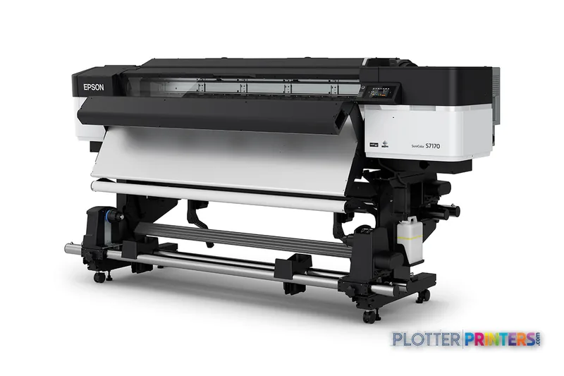 Epson SCS7170PE large-format inkjet printer product image showing black and white machine with roll feed system