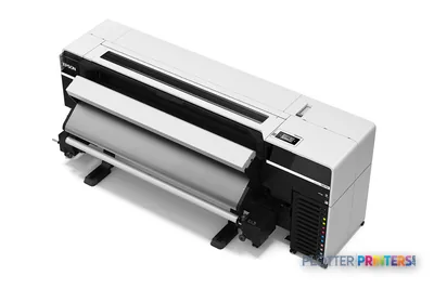 Epson S8170 large format printer product image showing white and black inkjet printer with roll feed system