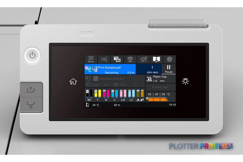 Epson S8170 product image showing white printer with touchscreen display and control panel