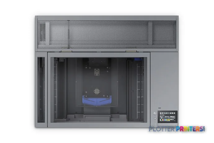 Epson SureColor SC-F100 front product view showing white printer with open chamber and control panel