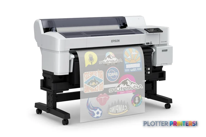 Epson SCG6070SE large-format printer product image showing white and black dye-sublimation printer with colorful sticker out…