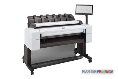 HP DesignJet T2600 36-in front-right view showing white printer with paper roll feed and touchscreen display
