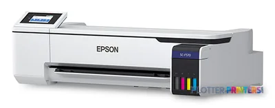 Epson SCF570PE large format printer product image showing white printer with touchscreen and ink cartridges