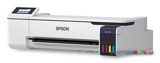 Epson SCF570PE large format printer product image showing white printer with touchscreen and ink cartridges